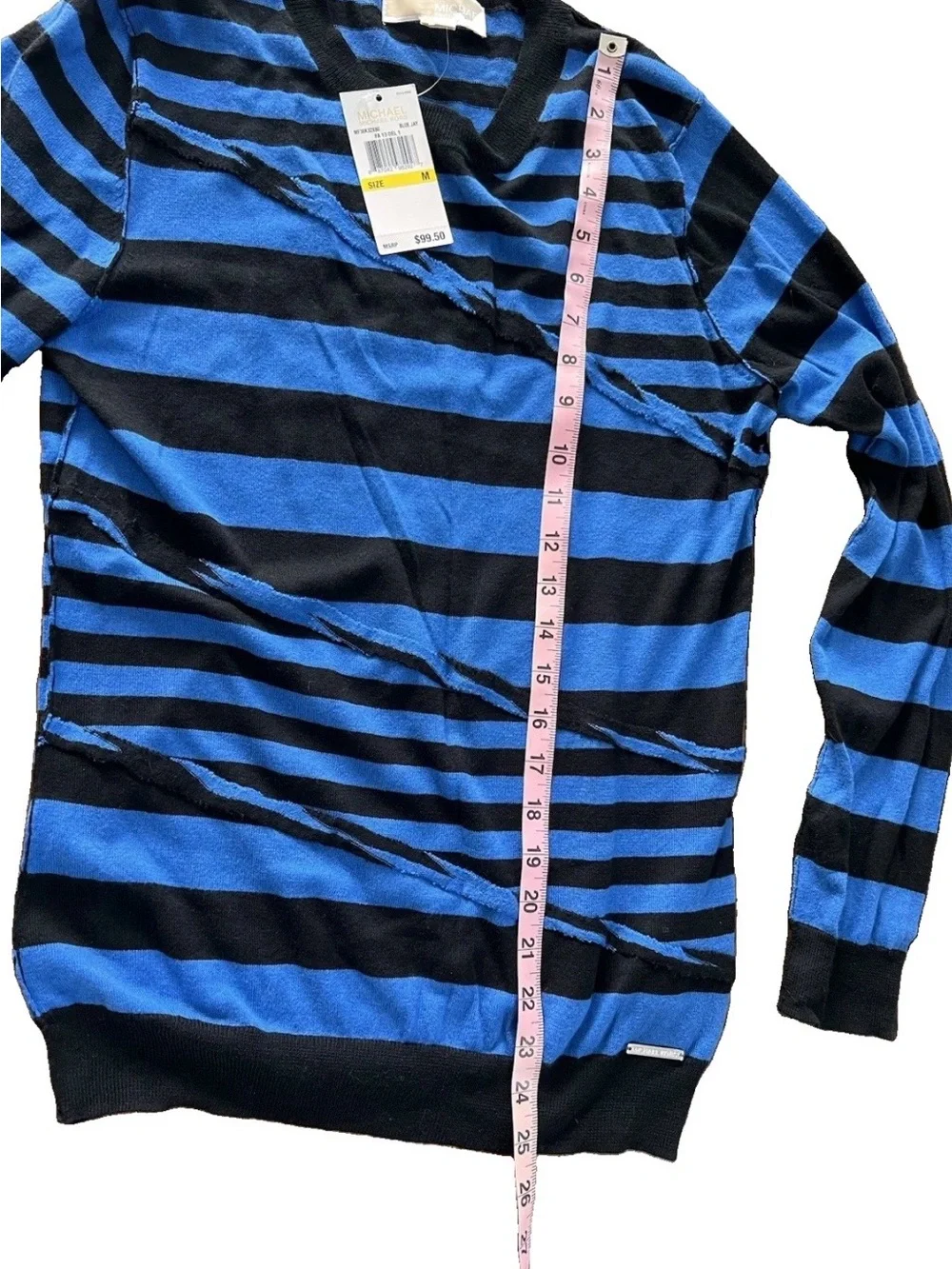 NWT Michael Kors Women’s Blue and Black Striped Crewneck  Lightweight Sweater M